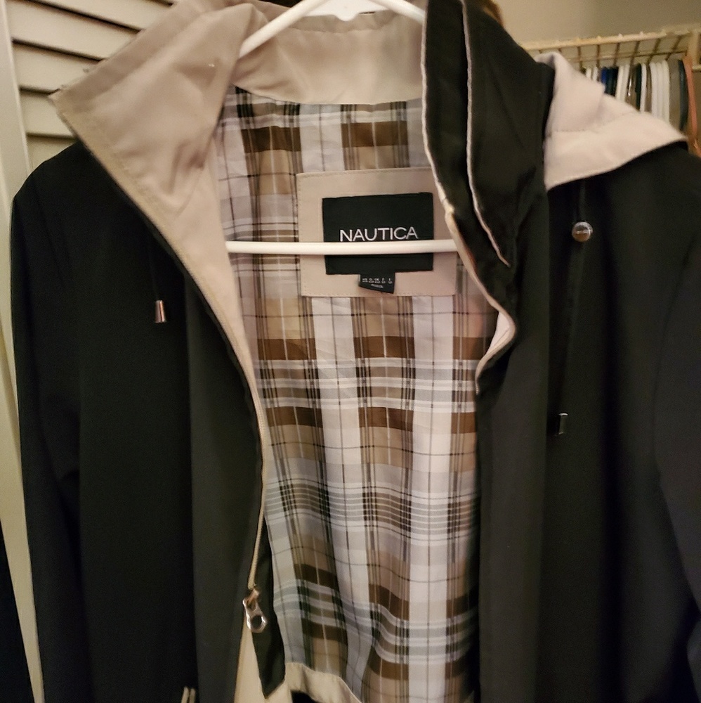Nautica jet black and khaki jacket removable hood